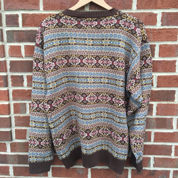 Vintage Tommy Hilfiger Sweater Mens Large Brown Fair Isle Print Dad Grandpa 90s - Picture 2 of 7